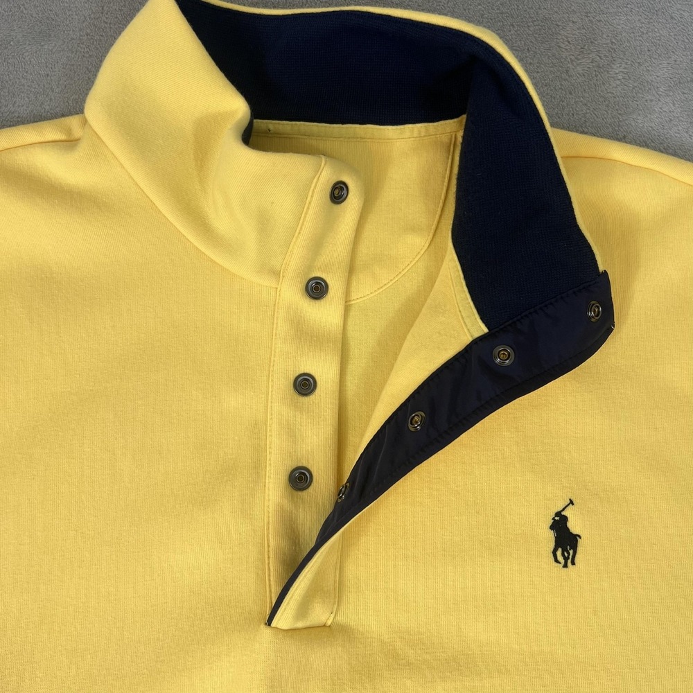 Polo Ralph Lauren Sweatshirt Mens XL Yellow Snap Mock Neck Pullover Pony Logo - Picture 4 of 8